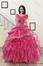 2015 Popular Appliques and Ruffles Quinceanera Gowns in Hot Pink XFNAO068AFOR