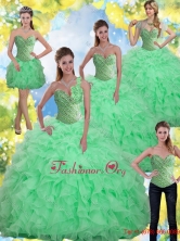 2015 Popular Beading and Ruffles Apple Green Quinceanera Dresses with Sweetheart SJQDDT13001FOR