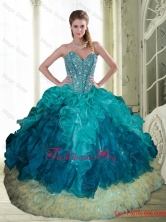 2015 Popular Beading and Ruffles Sweetheart Quinceanera Dresses in Multi Color QDDTA13002FOR