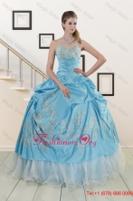 2015 Pretty One Shoulder Appliques and Beaded Quinceanera Dresses in Aqua Blue XFNAO767FOR