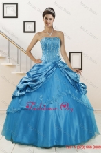 2015 Spring Wonderful Strapless Appliques Quinceanera Dresses in Teal XFNAO164FOR
