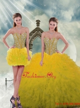 2015 Spring Yellow Sweet 15 Dresses with Beading and Ruffles QDDTA5001-1FOR