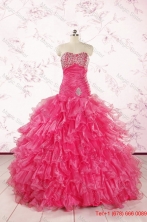 2015 Top Seller Sweetheart Hot Pink Quinceanera Dresses with  Ruffles FNAO305FOR