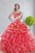 2015 Top Seller Watermelon Red Quince Dresses with Appliques and Ruffles XFNAOA43TZFXFOR