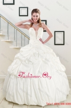2015 White Taffeta Dresses For a Quinceanera with Beading and Pick Ups XFNAO206FOR