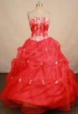 Affordable Ball Gown Floor-length Red Organza Beading Quinceanera dress Style FA-L-150