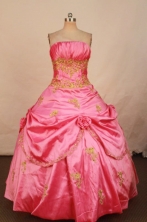 Affordable Ball Gown Strapless Floor-length Pink Taffeta Quinceanera dress Style FA-L-299