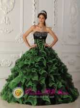 Beaded Decorate Bust Green and Black Ruffles Layered For 2013 Quinceanera Dress Vicente Noble Dominican Style QDZY336FOR  