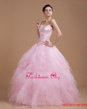 Beading and Ruffles Strapless Organza Quinceanera Dress in Baby Pink FFQD068FOR