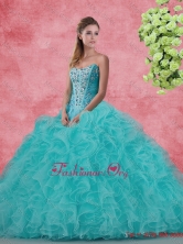 Beautiful Strapless Beaded and Ruffles Quinceanera Dresses in Aqua Blue SJQDDT97002FOR