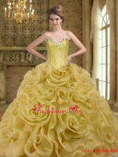 Beautiful Sweetheart Beading and Rolling Flowers Gold 2015 Quinceanera Gown SJQDDT19002-3FOR