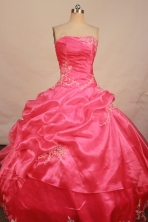 Beautiful ball gown strapless floor-length organza appliques watermelon quinceanera dresses FA-X-077