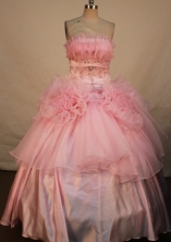 Brand New Ball Gown Strapless Floor-length Baby Pink Taffeta Beading Quinceanera dress Style FA-L-12