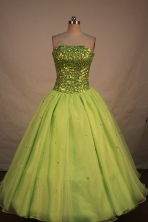 Pretty Ball Gown Strapless Floor-length Yellow Green Organza Quinceanera dress Style LJ42464