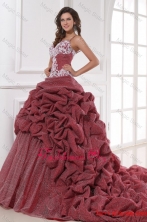 Burgundy Spaghetti Straps Appliques and Pick-ups Quinceanera  Dress FFQD025FOR