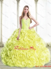 Cheap Beaded Quinceanera Dresses with Rolling Flowers in Yellow SJQDDT53002FOR
