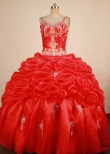 Elegant Ball Gown Strap Floor-length Red Beading Quinceanera dress Style FA-L-330