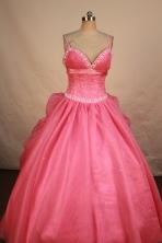 Elegant Ball Gown Strap Floor-length Rose Pink Organza Beading Quinceanera dress Style FA-L-178