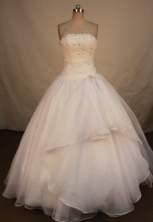 Elegant Ball Gown Strapless Floor-length White Organza Beading Quinceanera dress Style FA-L-160