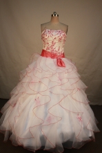 Pretty Ball Gown Strapless Floor-length White Organza Embroidery Quinceanera dress Style FA-L-187 
