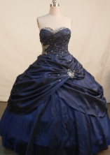 Elegant Ball Gown Sweetheart Floor-length Navy Blue Taffeta Beading Quinceanera Dress Style FA-L-131