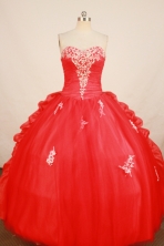 Elegant Ball Gown Sweetheart Floor-length Red Appliques Quinceanera Dress Style FA-L-168