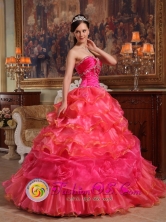Elegant Hot Pink Quinceanera Dress Sweetheart Beaded Decorate Bodice Taffeta and Organza Ball Gown For 2013 Patalillo Costa Rica Style QDZY326FOR  