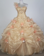 Exclusive Ball Gown One Shoulder Floor-length Champagne Quinceanera Dress LZ426021 