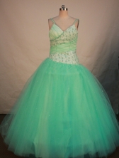 Pretty Ball Gown Strap Floor-length Apple Green Organza Beading Quinceanera dress Style FA-L-186
