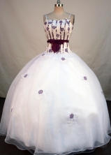Exclusive Ball Gown Strap Floor-length White Organza Appliques Quinceanera Dress Style FA-L-170