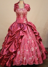 Exclusive Ball Gown Strapless Floor-length Red Taffeta Embroidery Quinceanera dress Style FA-L-138