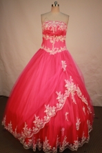 Pretty Ball Gown Strapless Floor-length Rose Pink Organza Quinceanera dress Style LJ42481