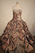 Exclusive Ball Gown Sweetheart Floor-length Brown Taffeta Appliques Quinceanera dress Style FA-L- 18