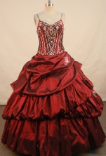 Exquisite Ball Gown Strap Floor-length Wine Red Taffeta Quinceanera dress Style FA-L-108
