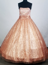 Exquisite Ball Gown Strapless Floor-length Orange Quincenera Dresses TD260051