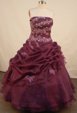 Fashionable Ball Gown Strapless Floor-length Burgundy Taffeta Quinceanera dress Style FA-L-110