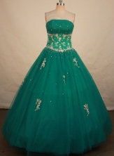 Fashionable Ball Gown Strapless Floor-length Dark Green Appliques Quinceanera dress Style FA-L-106