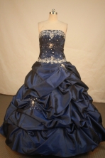 Fashionable Ball Gown Strapless Floor-length Navy Blue Taffeta Quinceanera dress Style LJ42463