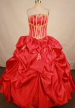 Fashionable Ball Gown Strapless Floor-length Red Taffeta Appliques Quinceanera dress Style FA-L-161