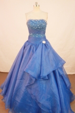 Fashionable Ball Gown Strapless Floor-length Royal Blue Organza Beading Quinceanera Dress Style FA-L-166