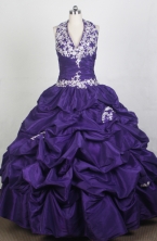 Gorgeous Ball Gown Halter Top Neck Floor-length Purple Quinceanera Dress LZ426083 