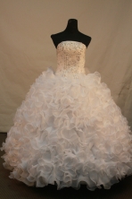 Pretty Ball Gown Strapless Floor-length White Organza Beading Quinceanera dress Style FA-L-206