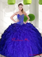 Gorgeous Peacock Blue Sweetheart Beading Ball Gown Quinceanera Dress with Ruffles QDDTC48002FOR