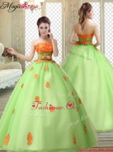 Latest Strapless Quinceanera Gowns with  Appliques and Belt  YCQD075FOR