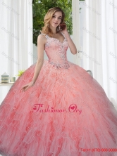 Modern Watermelon Sweet 15 Dresses with Beading and Ruffles SJQDDT29002FOR