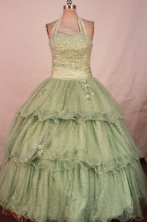 Modest Ball Gown Halter Top Floor-length Olive Green Organza Quinceanera dress Style FA-L-301