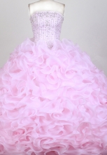 Popular Ball Gown Strapless Floor-length Pink Quinceanera Dress X0426076