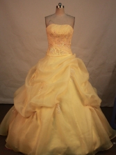 Popular Ball Gown Strapless Floor-length Yellow Organza Beading Quinceanera dress Style FA-L-195