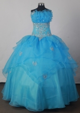 Pretty Ball Gown Strapless Floor-length Aqua Blue Quincenera Dresses TD26003