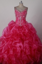 Pretty Ball Gown Straps Floor-length Hot Pink Quincenera Dresses TD260046